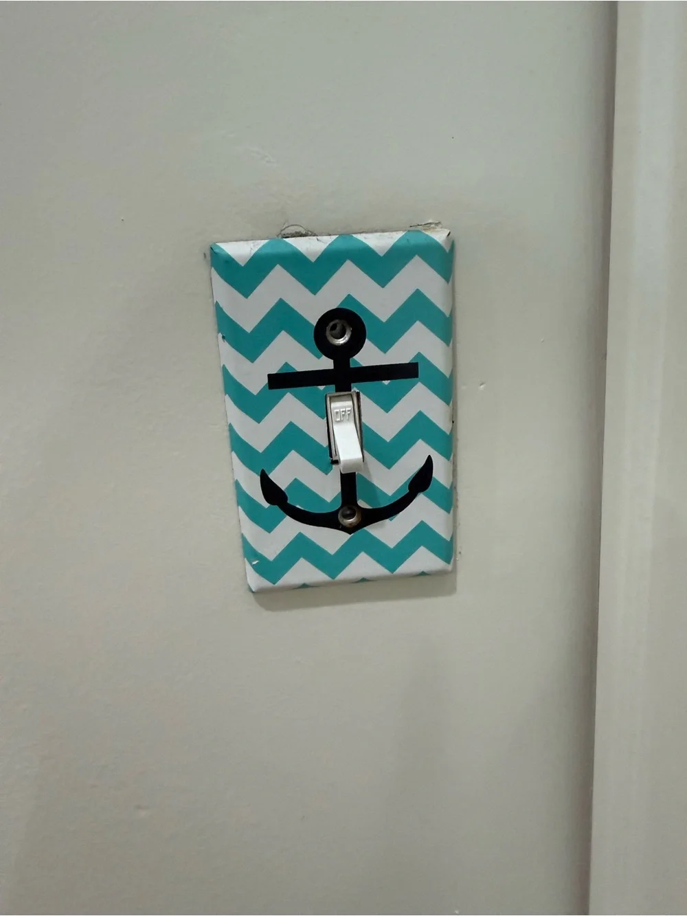 Mint and white nautical anchor light switch cover